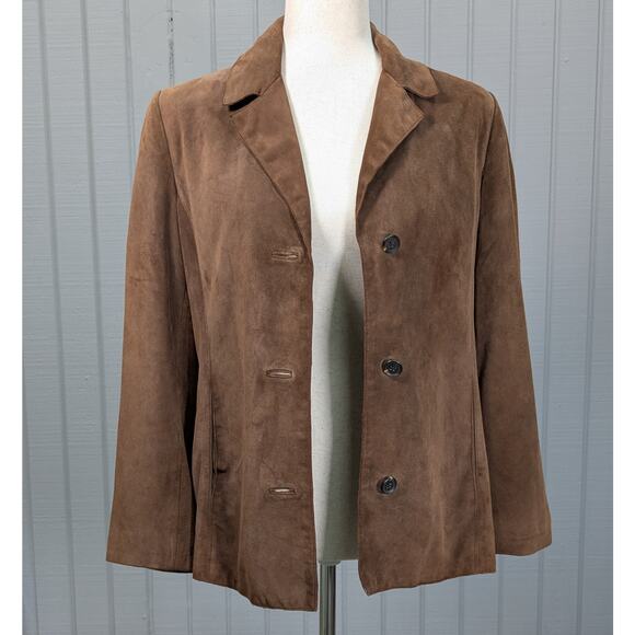 Leather Suede Button Down Jacket Andrew Marc New York Brown Women's Small *READ - Picture 1 of 10